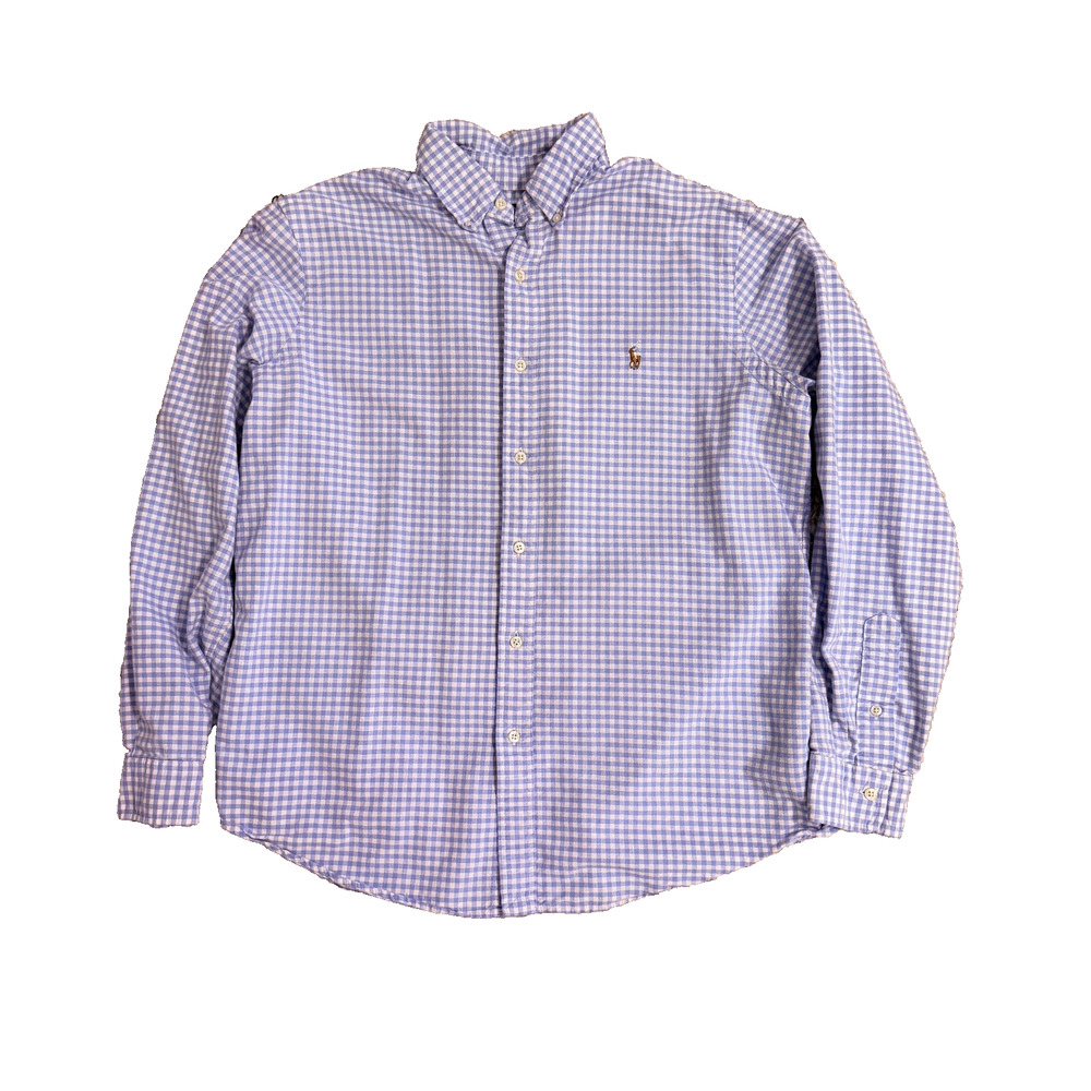 Polo Ralph Lauren Shirt L Classic Fit Blue White Gingham Check Button Down